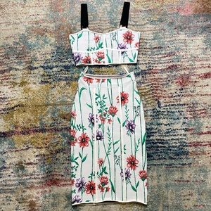 BCBGMAXAZRIA floral sweater pencil skirt and crop top